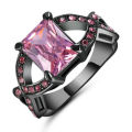 Beautiful Black Gold Filled Pink Crystal Ring - Size 8 1/4