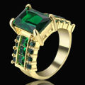 Elegant Emerald Green CZ Gold Plated Ring - Size 7 1/2