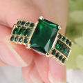 Elegant Emerald Green CZ Gold Plated Ring - Size 7 1/2