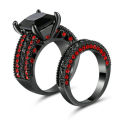 2 Piece Black & Red Crystal Ring - Size 6