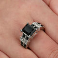 Gorgeous Black Crystal 10Kt White Gold Filled Ring - Size 6