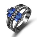Elegant Blue Topaz Black Gold Filled Ring - Size 7