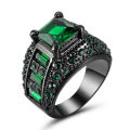 Beautiful Black Gold Filled Green Crystal Ring - Size 7