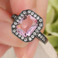 Elegant Square Design Pink Crystal 10KT Black Gold Filled Ring - Size 7 3/4