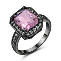 Elegant Square Design Pink Crystal 10KT Black Gold Filled Ring - Size 7 3/4