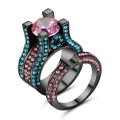 Beautiful 2 Piece Blue & Pink Crystal Ring Set - Size 7