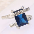 Elegant Square Design Dark Blue Crystal Ring - Size 8 1/2