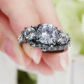Beautiful Black Gold Filled White Crystal Ring - Size 6