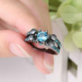 Beautiful Black Gold Filled Blue Crystal Ring - Size 7