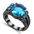 Beautiful Blue Crystal Black Gold Filled Ring - Size 8