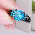 Beautiful Blue Crystal Black Gold Filled Ring - Size 8