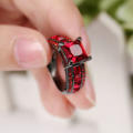 Beautiful Black Gold Filled Ruby Red Crystal Ring - Size 7
