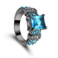 Stunning Black Gold Filled Blue Crystal Ring - Size 9