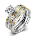 Stunning 2 PCS White Zircon Crystal Ring Set - Size 8
