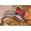 Elegant Red Crystal Fashion Ring - Size 8