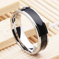 Elegant Silver & Black Men's Stainless Steel Ring - Size 12