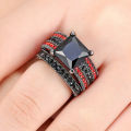 Beautiful Black Gold Filled 2 Piece Black & Red Crystal Ring - Size 6 1/2