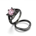 Stunning 2 Piece Black Gold Filled Pink Crystal Ring - Size 9 1/2