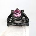 Stunning 2 Piece Black Gold Filled Pink Crystal Ring - Size 9 1/2