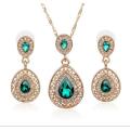 Exquisite Rhinestone Crystal Necklace & Earring Jewellery Set - Green