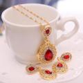 Exquisite Rhinestone Crystal Necklace & Earring Jewellery Set - Red