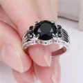 Stunning White Gold Filled Black Crystal Ring  - Size 7