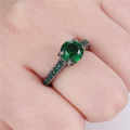 Elegant Black Gold Filled Emerald Green Crystal Ring - Size 6 1/2