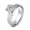 Gorgeous Stainless Steel Frosted CZ Crystal Ring - Size 6
