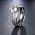 Gorgeous Stainless Steel Frosted CZ Crystal Ring - Size 6