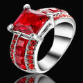 White Gold Filled Red Crystal Fashion Ring - Size 7