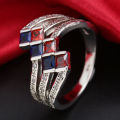 Stunning Red & Blue Crystal Fashion Ring - Size 6