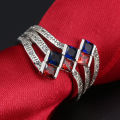Stunning Red & Blue Crystal Fashion Ring - Size 6