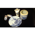 Delft items - vase, shoes, plate, pot