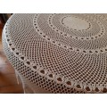 Crochet (hand) tablecloth - round - 200 cm diameter - ecru/beige colour - very good condition