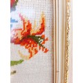 Tapestry of Orange flowers  21 x 38 cm (inside of frame)