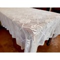 White hand crochet cotton tablecloth / bed cover / bedspread - 180 x 275 cm