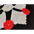 White hand-crochet doilie with red flowers 34cm