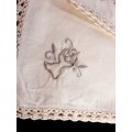 2 small beige cotton napkins with crochet edge 28 x 28cm