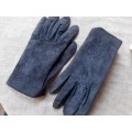 Vintage fashion gloves - suede leather, blue, size small - very good condition