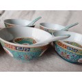 6  Chinese bowls and spoons - turquoise