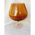 Large amber glass vase - bowl shape - 23cm high, 19cm wide