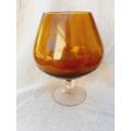 Large amber glass vase - bowl shape - 23cm high, 19cm wide