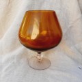 Large amber glass vase - bowl shape - 23cm high, 19cm wide