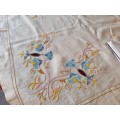 Cream, linen, embroidered tablecloth - square - 88 x 88cm