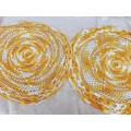 2 yellow and gold doilies  44cm