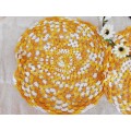 2 yellow and gold doilies  34 and 36cm