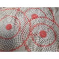 3 pink and white doilies 32-37cm