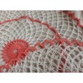 3 pink and white doilies 32-37cm