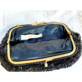 Vintage evening purse, handbeaded in Hong Kong- black beads and sequins -VGC