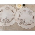 Set of 2 embroidered doilies/ doileys - white and grey 24 cm